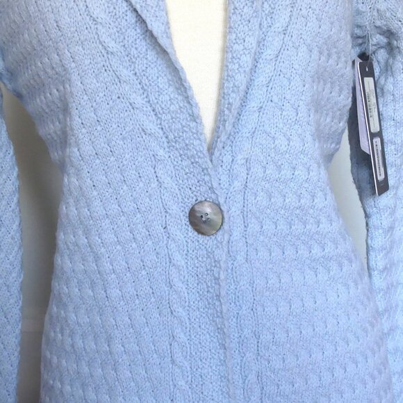 Ireland's Eye Glangevlin 1 Button Lattice Weave Long Cardigan Sweater Ice Blue S - Picture 7 of 16